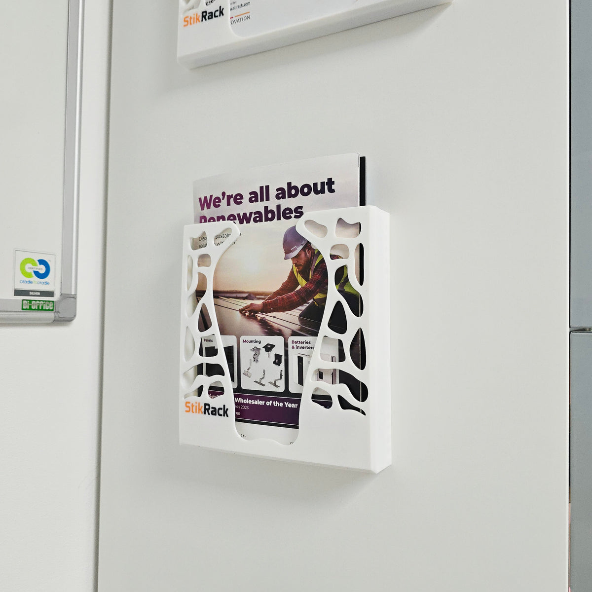 StikRack™ A5 Wall-Mounted Brochure Holder – Modern 3D Printed Literature Display Rack – Self-Adhesive – UK Made