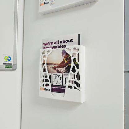 StikRack™ A5 Wall-Mounted Brochure Holder – Modern 3D Printed Literature Display Rack – Self-Adhesive – UK Made
