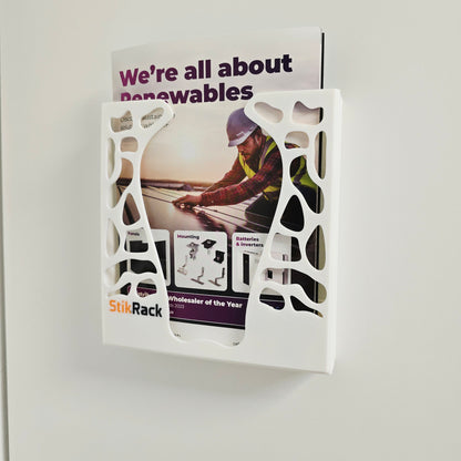 StikRack™ A5 Wall-Mounted Brochure Holder – Modern 3D Printed Literature Display Rack – Self-Adhesive – UK Made
