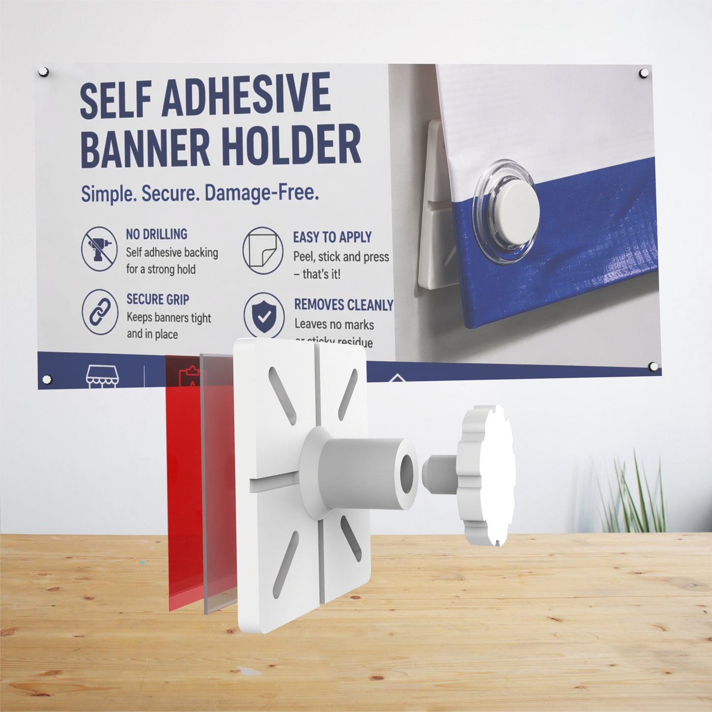 Self-Adhesive Banner Holder (Set of 4) – No Drill, Damage-Free Display