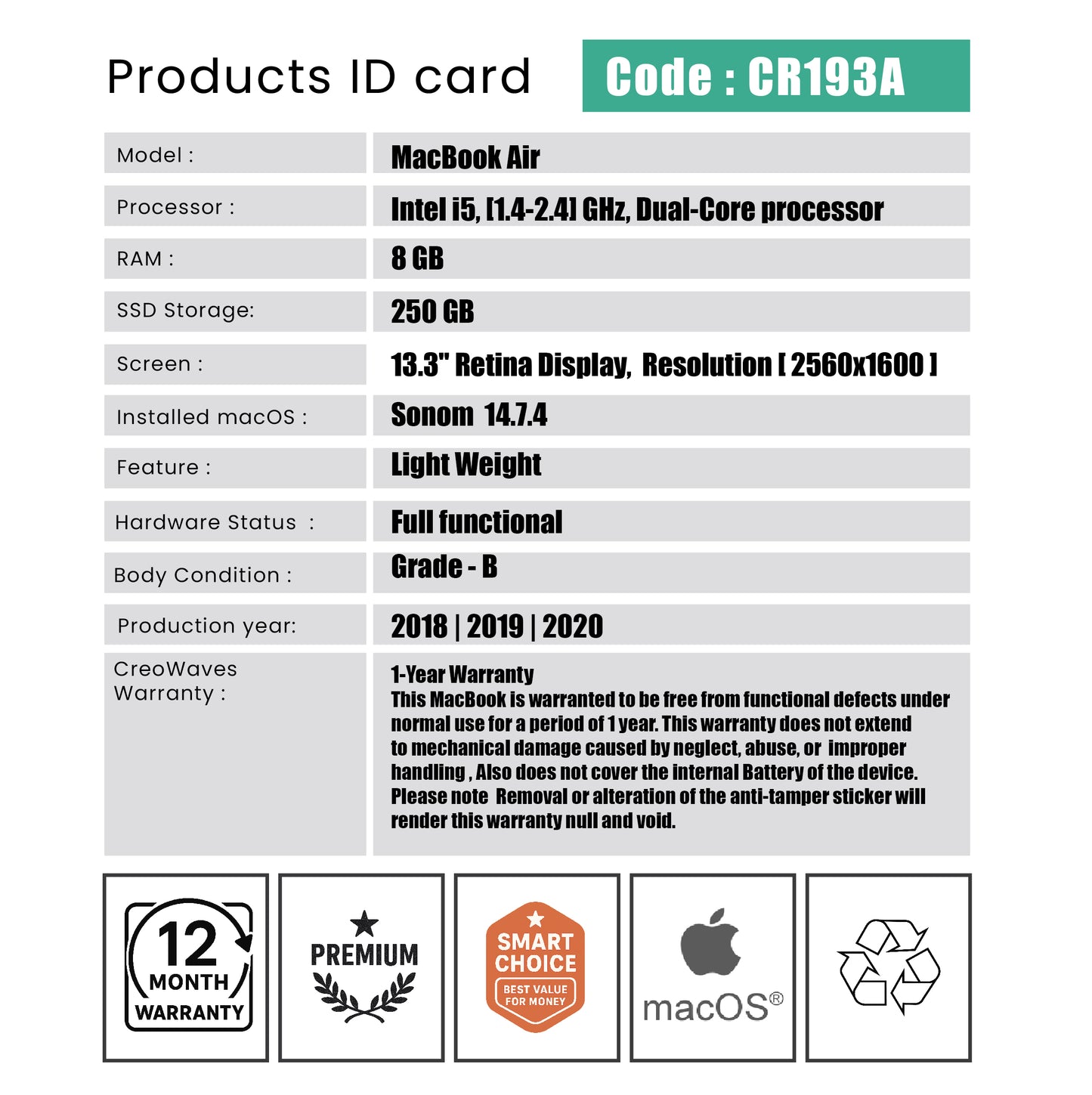 MacBook Air - Code : CR193A
