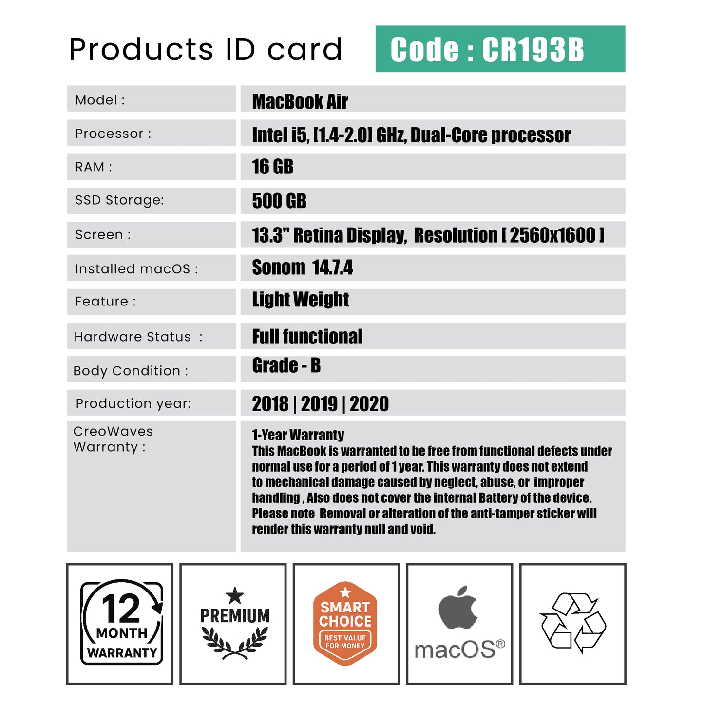 MacBook Air - Code : CR193B