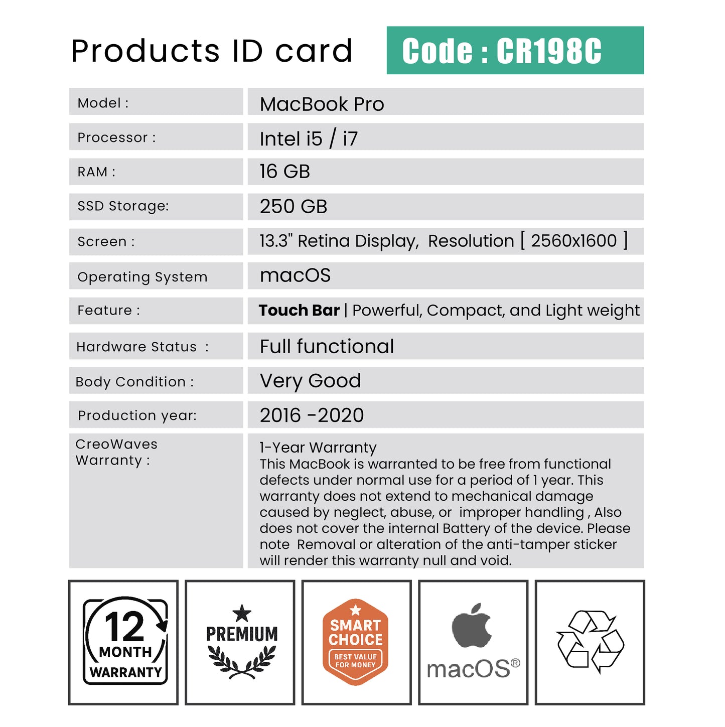 MacBook Pro - Code : CR198C